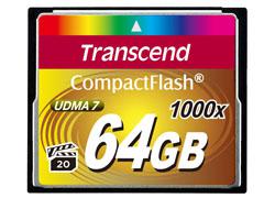 TRANSCEND Compact Flash Muistikortti 64GB (1000x)  Performance up to 160MB/s read, 120MB/s write (mm. Canon EOS 1D, EOS 5D, EOS7D, monet NIKON järjestelmäkamerat, sekä muut CF korttia käyttävät kamerat)