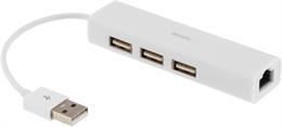 DELTACO USB 2.0 verkkoadapteri USB-hubilla, 10/100Mbps, 3xUSB