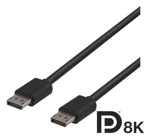 DELTACO DisplayPort-näyttökaapeli, 7680x4320 8K taajuudella 60Hz, 32,4 Gb/s, 2m, musta, 20-pinninen uros - uros