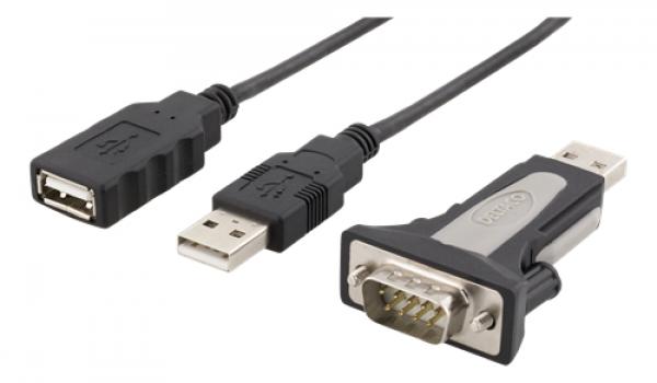 DELTACO USB-sarja-adapteri, RS-232 DB9u, jatkokaapeli 1m, musta