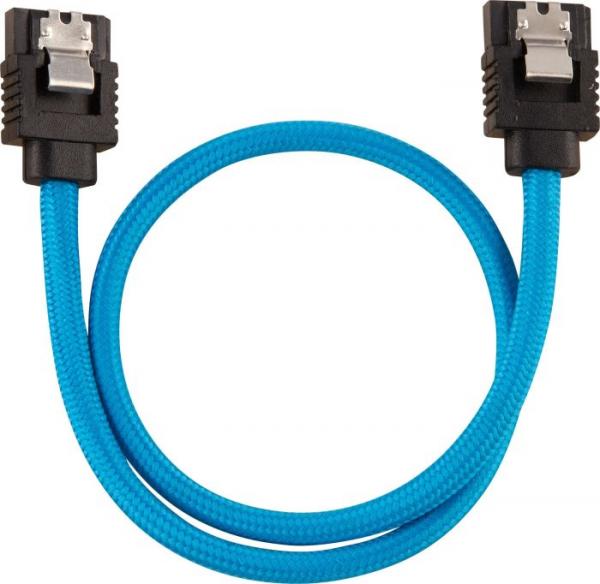 Corsair Premium Sleeved SATA Data Cable Set with Straight Connectors- Blue- 30cm