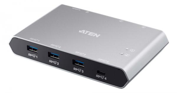 ATEN 2-Port USB-C Gen 2 Sharing Switch with Power Pass-through, silver