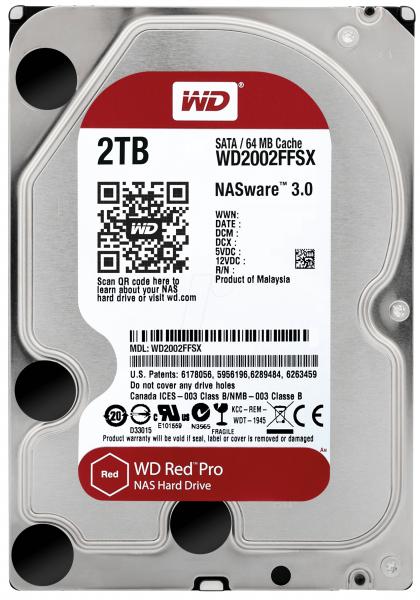 WD Red Pro WD2002FFSX 2TB, 3.5", 7.2K, 64MB, SATA III NAS-kiintolevy