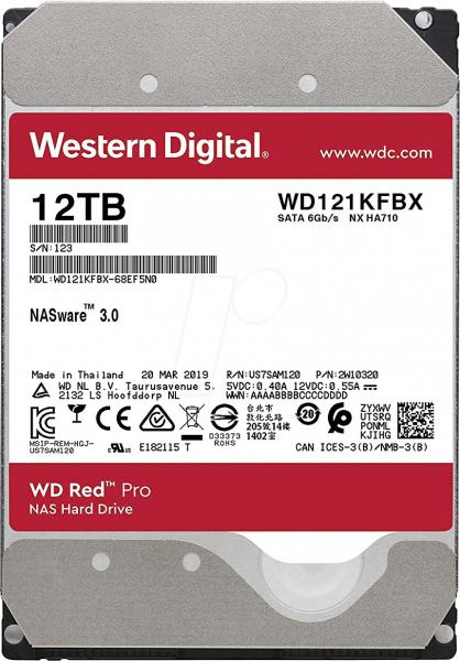 WD Red Pro WD121KFBX 12TB, 3.5", 7.2K, 256MB, SATA III NAS-kiintolevy