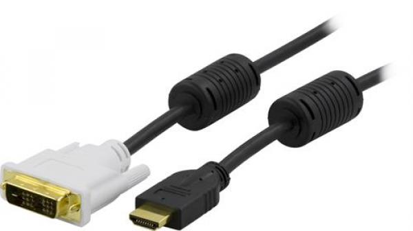 DELTACO HDMI - DVI-kaapeli, Full HD taajuudella 60 Hz, 19-pinninen HDMI - DVI-D Single Link, 0,5 m, musta/valkoinen