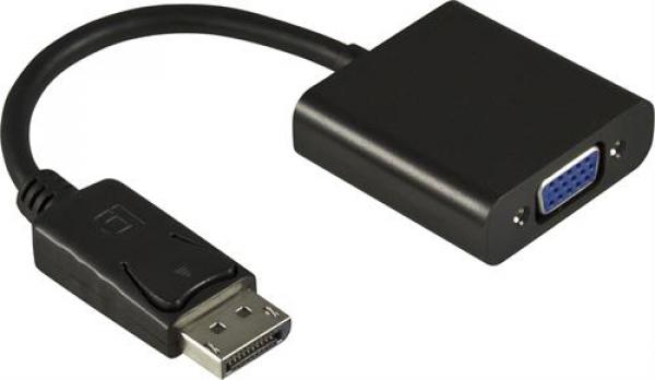 DELTACO DisplayPort - VGA-sovitin, Full HD taajuudella 60 Hz, musta, 0,2 m, 20-pin uros - 15-pin naaras