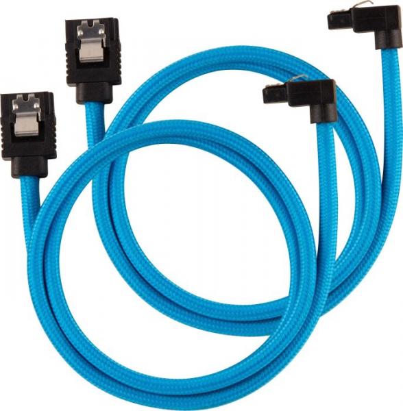 Corsair Premium Sleeved SATA Data Cable Set with 90° Connectors, sininen, 60cm, kaksoispakkaus