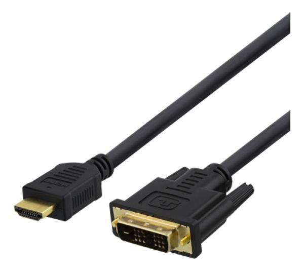 DELTACO HDMI-110D HDMI - DVI-kaapeli, 1m, Full HD, musta
