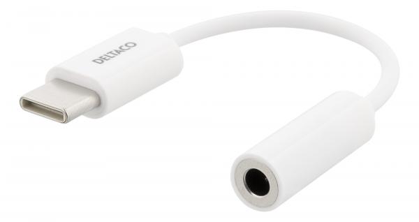 DELTACO sovitin USB-C - 3,5 mm, stereoääni, passiivinen, 9 cm, valkoinen