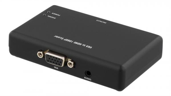 DELTACO PRIME signaalinmuunnin VGA ja ääni - HDMI v1.3 19-pin na, skaalaustoiminto, 1080p, musta