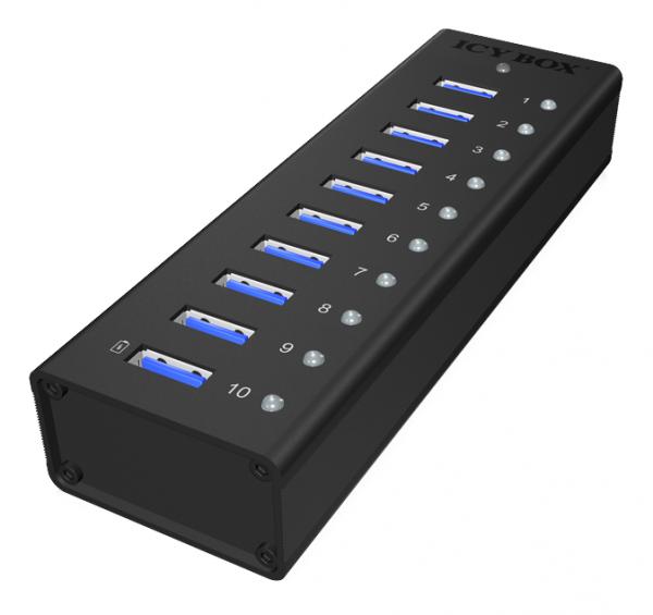ICY BOX IB-AC6110 10-port USB 3.0 hub with USB Charge Port, 5V 2.1A, black
