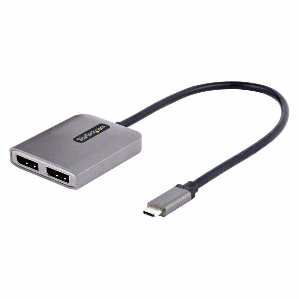StarTech.com 2-Port USB-C MST Hub, USB Type-C to 2x DisplayPort Multi-Monitor Adapter for Laptop, Dual-DP up to 4K 60Hz w/ DP 1.4 Alt Mode amp DSC, HDR, 1ft (30cm) Cable, USB Bus-Powered - Multi-Stream Transport Hub (MST14CD122DP) Video-/audiosplitter Dis