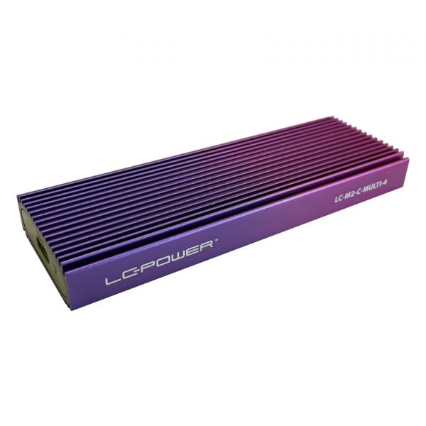 LC-Power SSD USB-C M.2 violette, ulkoinen kotelo NVMe- tai SATA M.2 SSD -levylle. 