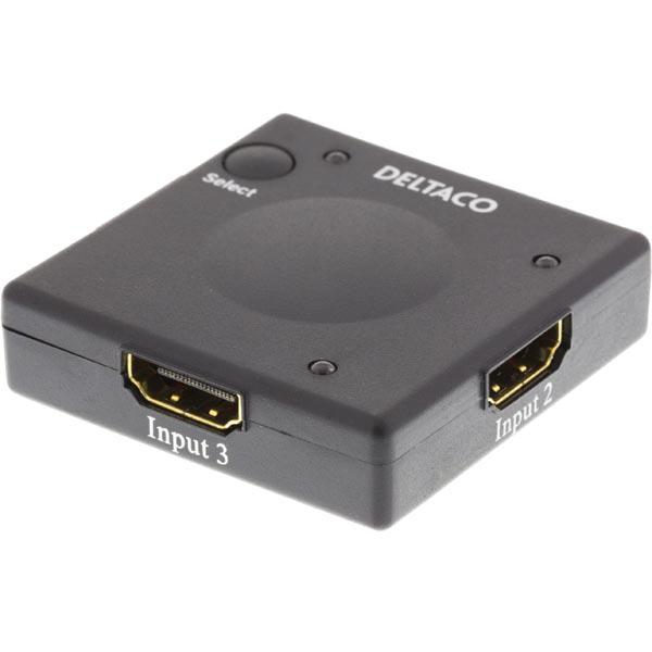 DELTACO HDMI-kytkin, automaattinen3 > 1, 1080p, 3D, musta