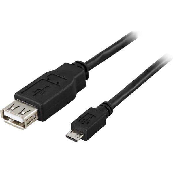 DELTACO USB-sovitin A-tyyppi naaras - Micro B tyyppi uros, 0,2m, musta OTG