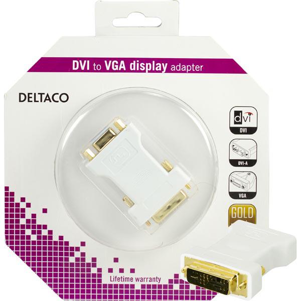 DELTACO DVI-sovitin, analoginen DVI - analoginen VGA, u-n, valkoinen