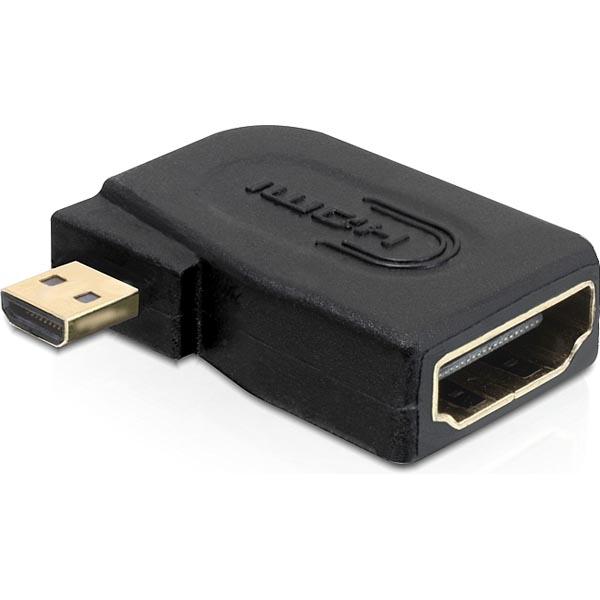 DeLOCK HDMI-sovitin, Micro HDMI ur -> HDMI na, kulmaliitin, musta