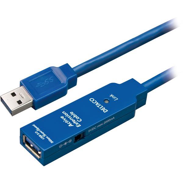 DELTACO aktiivinen USB 3.0-jatkokaapeli, Tyyppi A ur - na, 1m, sininen