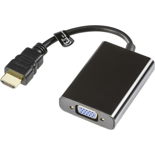 DELTACO HDMI > VGA-sovitin, 9-pin ur - 15-pin na +3,5mm, 0,2m. musta
