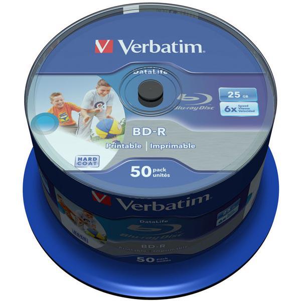 Verbatim BD-R, 6x, 25GB/200tim, Wide Inkjet Printable, 50-p spindel