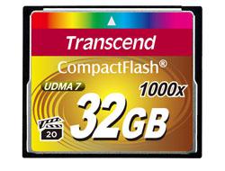 TRANSCEND Compact Flash Muistikortti 32GB (1000x)  Performance up to 160MB/s read, 120MB/s write (mm. Canon EOS 1D, EOS 5D, EOS7D, monet NIKON järjestelmäkamerat, sekä muut CF korttia käyttävät kamerat)