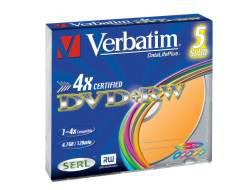 VERBATIM DVD+RW LEVY 5kpl 4,7GB DVD+RW 4X Verbatim, Colour 5 pk slim Retail - 