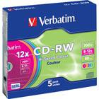 Verbatim CD-RW,12x,700 MB/80 min,5-pakkaus slim case,SERL, eri värit