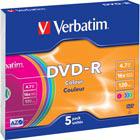 Verbatim DVD-R, 16x, 4,7 GB/120 min, 5-pakkaus slim case, AZO, värillä