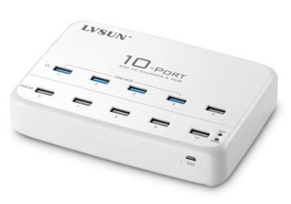 LVSUN USB Charger 10-port, 60W/12A Desk-mount, White