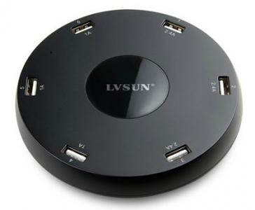 LVSUN USB Charger 6-port, 51W/10.2A Desk-mount, Black