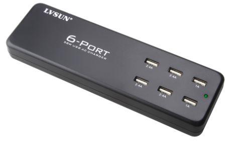 LVSUN USB Charger 6-port, 58W/11.6A Desk-mount, Black