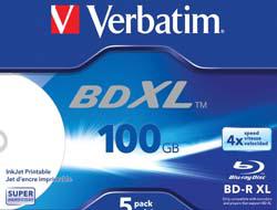 1x5 Verbatim BD-R Blu-Ray 100GB 4x Speed wide printable JC