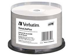 1x50 Verbatim DVD+R Double Layer 8x Speed 8,5GB thermal printable