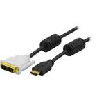 DELTACO HDMI - DVI-kaapeli, 2m, 19-pin uros-DVI-D Single Link 19-pin uros, kullatut liittimet, kuparijohtimet, musta/valkoinen, 2m