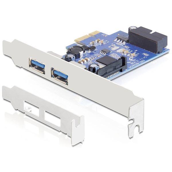DeLock PCI Express -kortti> 2 x ulkoinen USB 3.0 + 1 x sisäinen 19-nastainen USB 3.0 - USB-sovitin - PCIe 2.0 matala profiili - USB, USB 2.0, USB 3.0 - 3 porttia