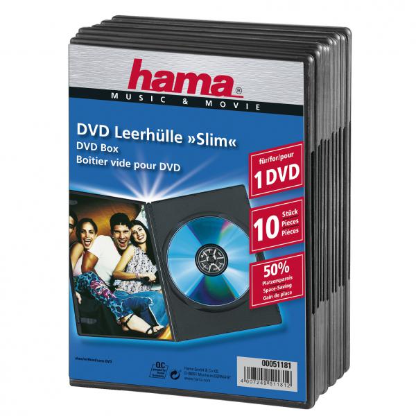 Hama Slim DVD Jewel Case pack of 10, black          51181