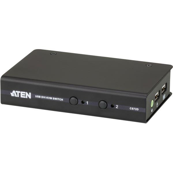 ATEN KVM-kytkin, 1 konsolli ohja 2 konetta, DVI, USB, 1920x1200, musta