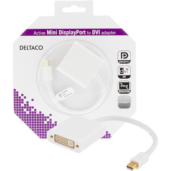 DELTACO mini DisplayPort - DVI-D Single Link sovitin, 4K, ur-na, valk.