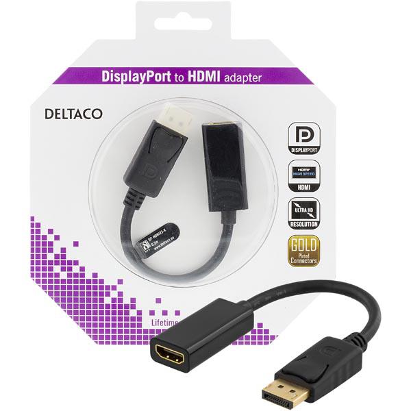 DELTACO Displayport - HDMI sovitin, 4K, audio, 0,2, musta
