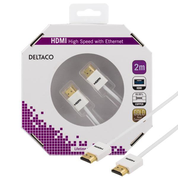DELTACO ohut HDMI-kaapeli, 2m, valk blister