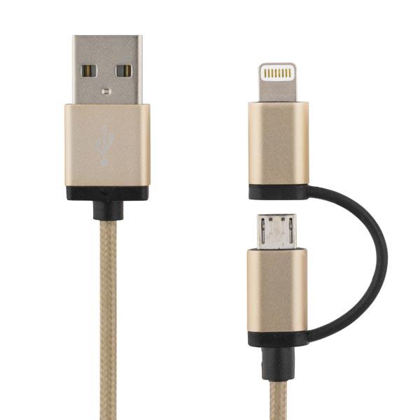 DELTACO PRIME USB-kaapeli, USB Micro B ja lightning, MFi, 1m, kulta