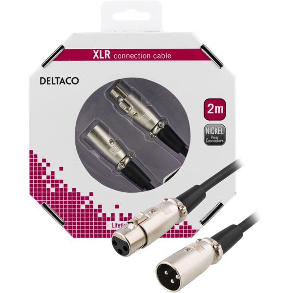 DELTACO XLR-ljudkabel, 3-pin ha - 3-pin ho, 2m, svart