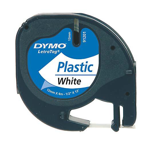 DYMO LetraTag muoviteippi, valkoinen, 12mm, 4m - 91221