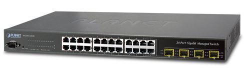 PLANET WGSW-24040 on SNMP-hallittava 24-porttinen 10/100/1000 Ethernet-kytkin, jossa lisäksi 4x jaettua SFP- modulipaikkaa.