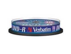 1x10 Verbatim DVD-R 4,7GB 16x Speed, matt silver Cakebox