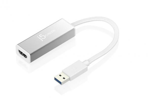 j5create USB 3.0 HDMI-Adapteriin, USB 3.0 typ A uros, HDMI- naaras, 1080P, alumiinia, valkoinen