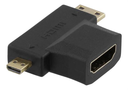 DELTACO HDMI sovitin, HDMI naaras - uros mini HDMI ja micro HDMI uros, 19-pin, kullatut liittimet, musta