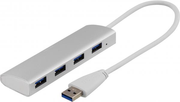 DELTACO USB 3.1 Gen 1 -hubi, 4 x Type A naaras, alumiinia, hopea