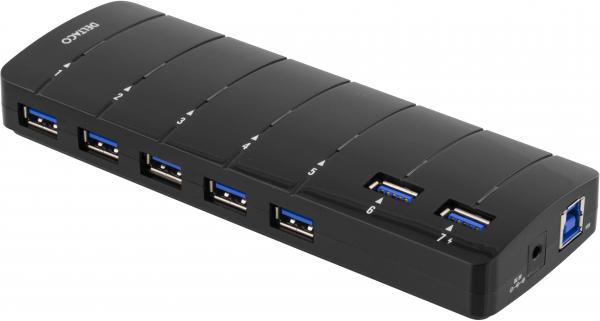 DELTACO USB 3.0 hubi, 7xTyp A na, virtalähde, musta