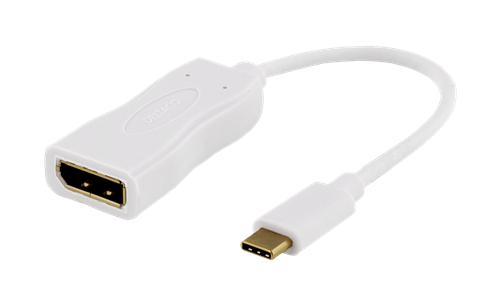 DELTACO USB 3.1 DisplayPort adapteriin, USB Typ C uros - DisplayPort 19-pin naaras, 4K, Ultra HD, kullatut liittimet, valkoinen